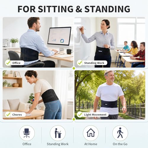 CAMBIVO Back Brace with 9-Stay Adjustable Lumbar Support Belt, BS10 Black Large