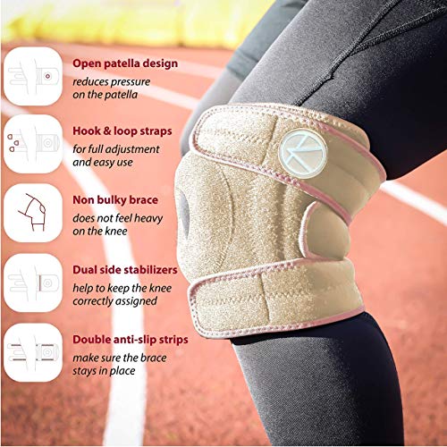 Plus Size Knee Brace and Knee Strap Bundle: 1 Adjustable Knee Brace (Nude) and Pair of Patella Knee Strap (Nude)