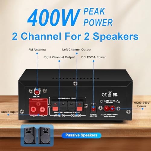 AK45 Bluetooth 5.0 Audio Amplifier 400W 2 Channel Stereo Receiver AK45