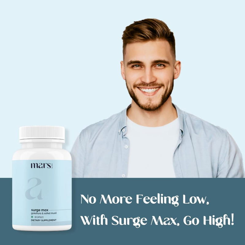 Mars Surgemax Natural Capsules with Shilajit & Safed Musli | Supports Energy, Strength & Immunity | for Active Lifestyle | 60 Capsules | Pack of 1