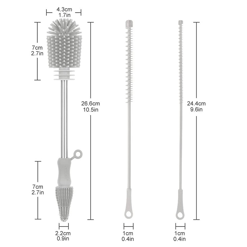 haakaa Silicone Cleaning Brush Kit - SUVA Grey - Bottle Brush for Breast Pumps, Breast Milk Collector, Baby Bottles, Nipples, Breastmilk Storage Bags - BeesActive Australia