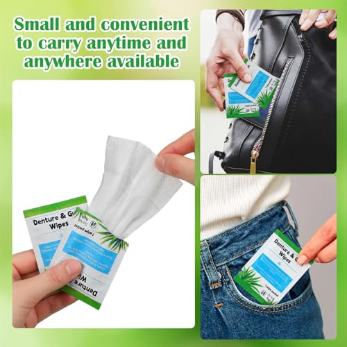 Timgle 100 Pcs Denture Cleaning Wipes Denture Adhesive Remover, Classic