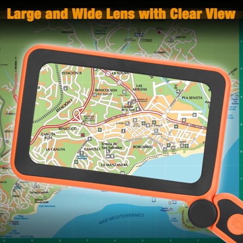 Rechargeable Magnifying Glass with Light for Reading, 6X Large Page Lighted Magnifier for Seniors Low Vision, Folding Handheld Rectangle Magnifier for Reading Small Print Orange-Black Orange Black