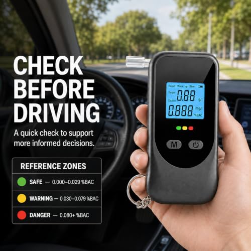 Breathalyzer Alcohol Tester with Keychain, Portable BAC Tester Black