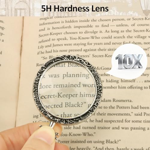 10X Magnifier Necklace with 40mm Diameter Glass Magnification Lens Pendant Retro Magnifying Glass for Women Monocle with Portable Pocket Magnifier Jewerly Long Chain 10X