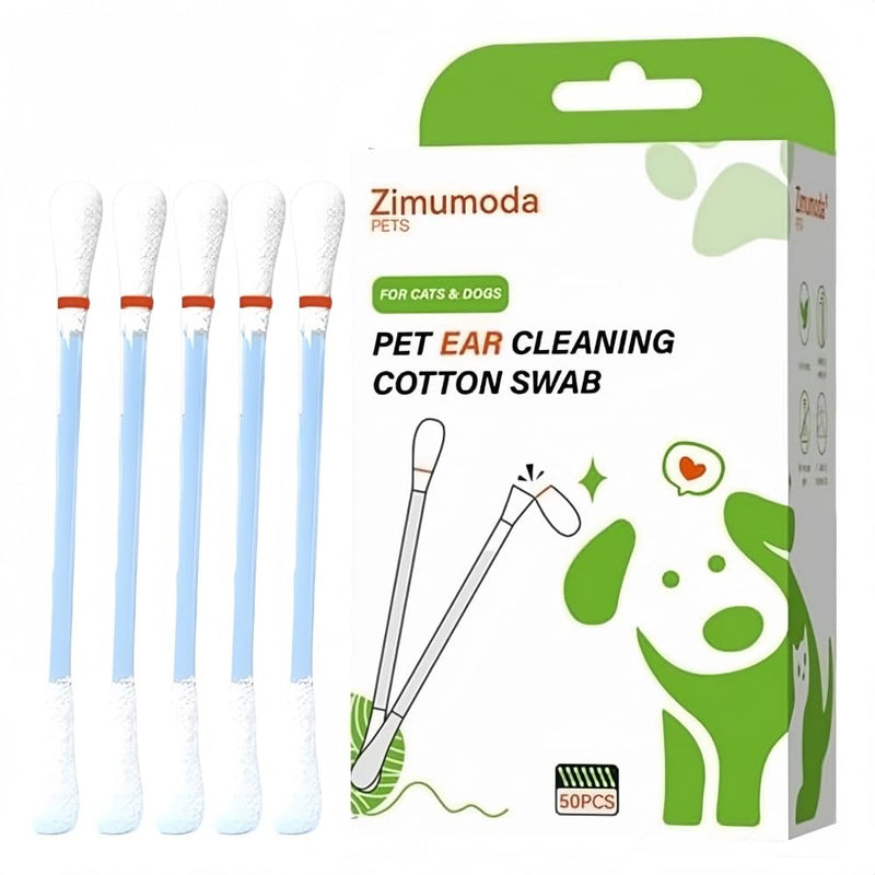 50 Pcs 2-in-1 Pet Ear Cleaning Cotton Swabs for Dogs & Cats - Essential Oil Infused Cat Ear Cleaner - Gentle Ear Wax Removal - Soothing Itch & Freshness - Individually Wrapped for Easy Use