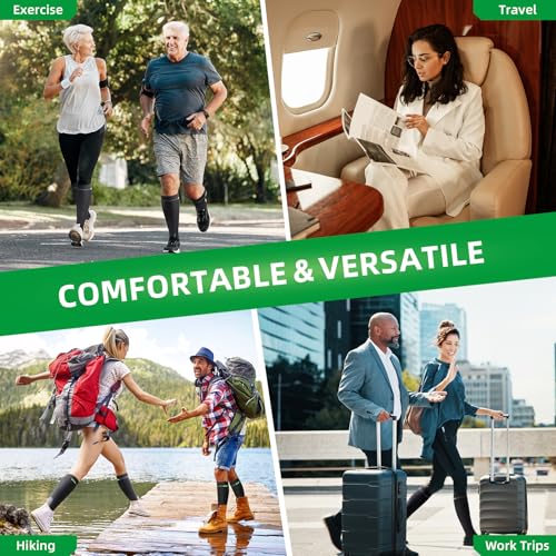 Medical Compression Socks for Men & Women, 3 Pairs 20-30mmHg Knee High Graduated Compression Stockings for Circulation, Swelling, Varicose Veins, Flying, Travel, Nurses, Running, Pregnancy L-XL Black Grey, Woody Scent