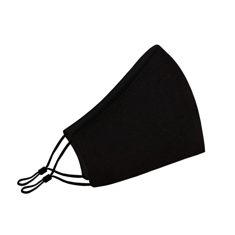 Washable Face Mask with Adjustable Ear Loops & Nose Wire - 3 Layers, Made in USA Solid - Black