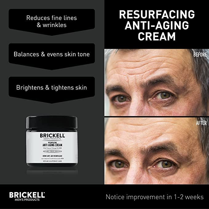 Brickell Men's Products Resurfacing Anti-Aging Face Cream For Men, Face Moisturizer For Wrinkles, With Vitamin C, Jojoba Oil, and Pro-Vitamin B5, 2 Ounce, Scented