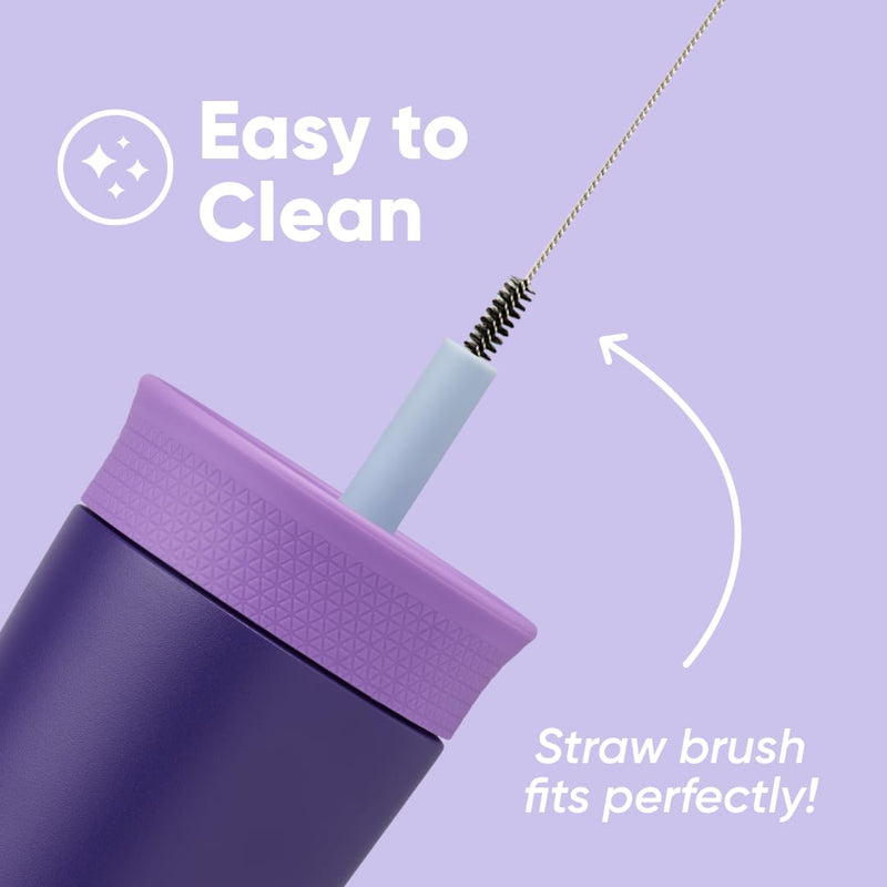 Owala Kids Insulation Stainless Steel Tumbler with Spill Resistant Flexible Straw, Easy to Clean, Kids Water Bottle, Great for Travel, Dishwasher Safe, 12 Oz, Purple (Peacock Palace) Drinking Cup