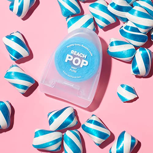 REACH POP Dental Floss, Mint, Plaque Remover for Teeth, Shred Resistant, Vegan Wax, Cruelty Free, Eco Friendly Packaging, Oral Care, PFAS Free, for Adults & Kids, 6 Pack, 54.6 yd 164 Foot (Pack of 6)