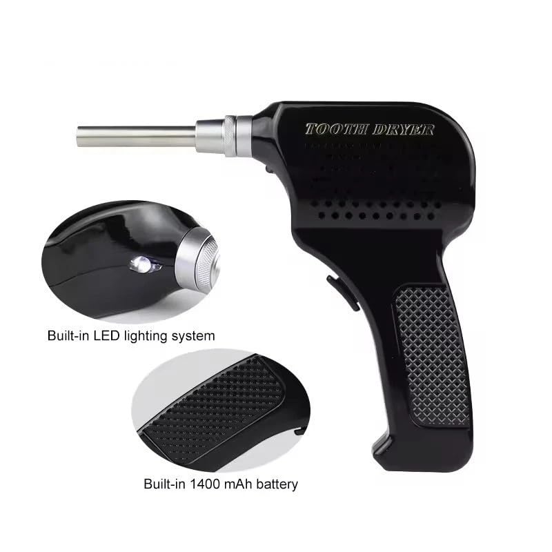 Electric Dental Air Dryer with Autoclavable Nozzles, Professional Tooth Surface Drying Device, Rechargeable Cold Air Blower for Dental Lab and Chairside Use (Black)