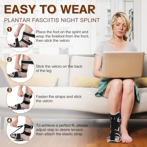 Plantar Fasciitis Night Splint - Upgraded Plantar Fasciitis Relief Braces For Women Men Day Night - Ankle Brace Arch Support Achilles Tendonitis Relief Foot Drop Heel Pain Relief - Breathable Black 1