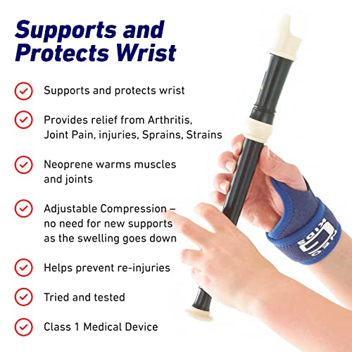 NEO-G Wrist Brace for Kids – Wrist Support For Juvenile Arthritis, Joint Pain, Hand Sprains, Strains from Sports, Gymnastics, Tennis - Adjustable Compression - Class 1 Medical Device – One Size - Blue