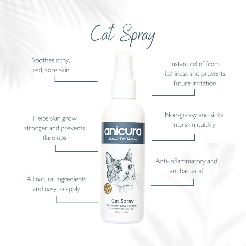 Anicura Natural Cat Spray, Soothe Itchy, Irritated Skin, Allergies, Dermatitis, Dry Patches & Redness. Relief for Scratching, Licking & Discomfort. Safe for Sensitive Skin. Value Bundle (2×100ml pack)