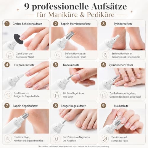 Manicure Pedicure Kit, Electric Nail File Set, 5 Speeds for Thick Nails Pearl White