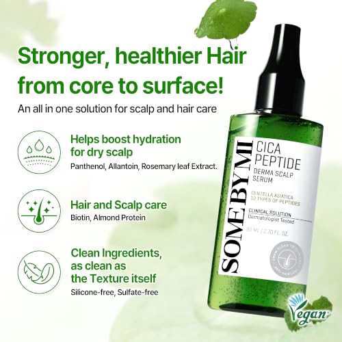 SOME BY MI Cica Peptide Anti Hair Loss Derma Scalp Serum 2.7 fl oz– No Wash Scalp Treatment for Thinning Hair & Sensitive Scalp – Soothing, Hydrating Hair Growth Care Korean Haircare