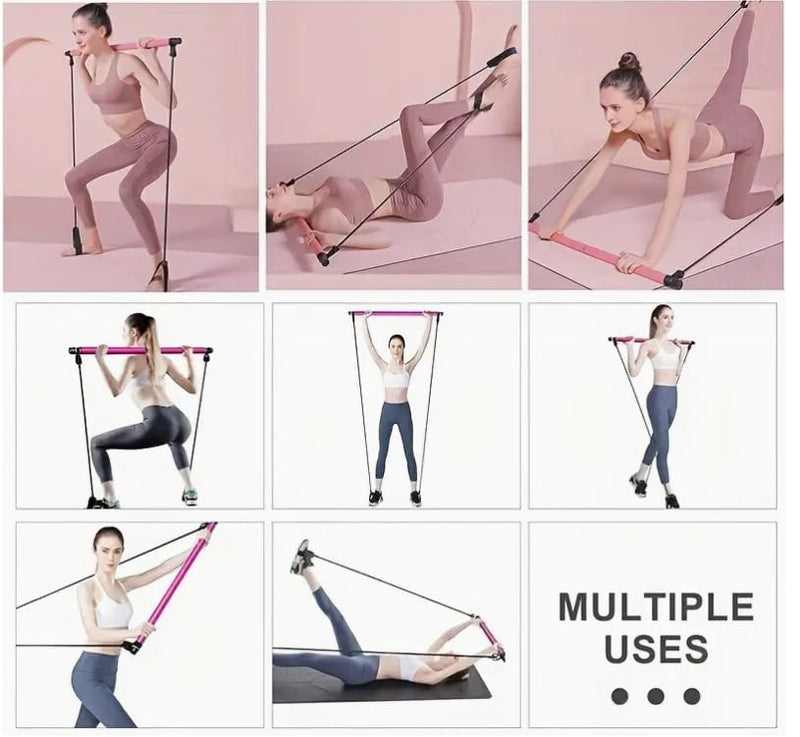Ultimate Pilates Bar Set for Full-Body Fitness - Elastic Resistance Rope Stick for Chest Expansion, Back Training, and Body Stretching