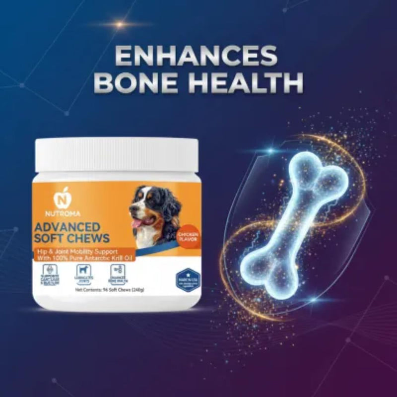 Advanced Soft Chews for Dogs – Hip & Joint Mobility Support with Antarctic Krill Oil, Eggshell Membrane & Hyaluronic Acid – 96 Chews (Chicken) Chicken