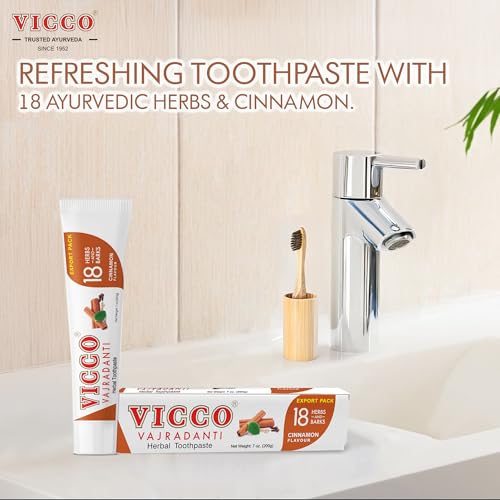 Vicco Vajradanti Cinnamon Ayurvedic Herbal Toothpaste - 70 Year Legacy of Ayurveda, with 18 Ayurvedic Herbs & Barks, Fluoride-Free - 7 oz (3 Pack) 7 Ounce (Pack of 3)