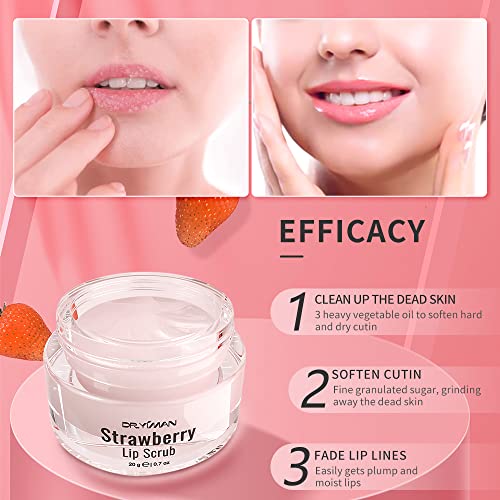 Lip Scrub, Lip Scrubs Exfoliator Moisturizer Dr.YIMAN Sugar Lip Scrub, Lip Exfoliator Scrub for Dry and Chapped Lips,Anti-Aging and Temping, Lip Mask, Lip Care Products, Lip Scrubber, Lip Moisturizer Strawberry