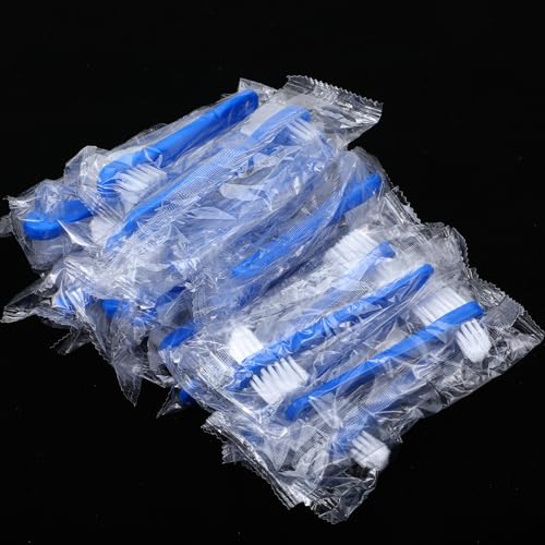 60 Pcs Denture Brush Set, Dual-Headed Firm Bristle Denture Toothbrush for Cleaning False Teeth, Retainers, Braces, Oral Appliances - Individually Packed Denture Brushes