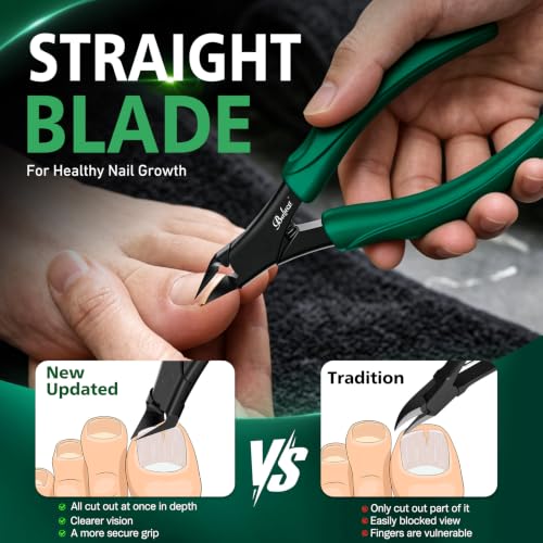 BALUCA Straight Edge Toenail Clippers for Thick Nails & Ingrown Toenails Green