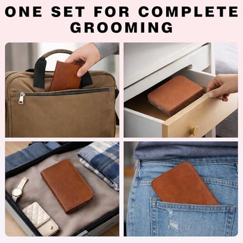 Brown Deluxe 26-Piece Stainless Steel Manicure & Pedicure Grooming Kit with Premium Travel Case
