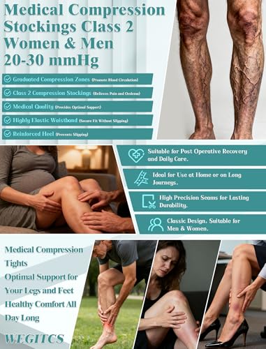 Medical Compression Tights for Women 20-30mmhg,Compression Stocking L Black+Beige