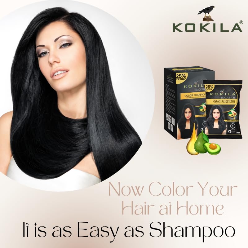 Kokila Unisex Hair Color Shampoo Enriched With Almond Oil in Just 5 Minute, Long-Lasting Instant Hair Color Black Pack of 20 (18ML Each)
