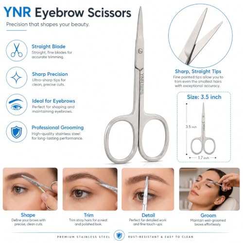 YNR Nail & Eyebrow Scissors, 3.5", Stainless Steel, Cuticle Trimming