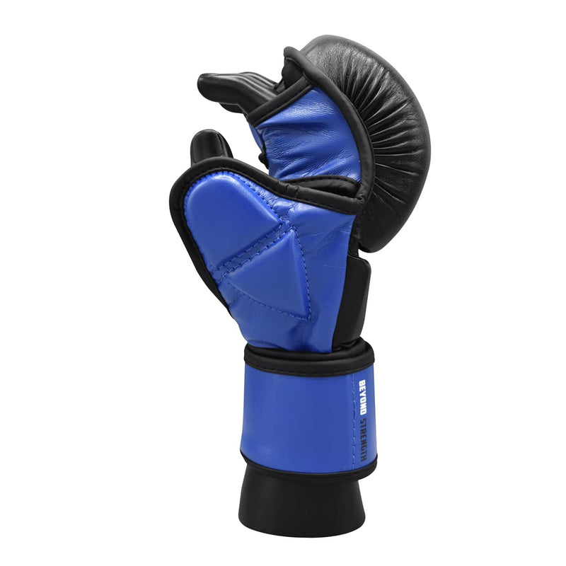 MMA Sparring Pro Gloves, with Open Ventilated Palm, Martial Arts Mitts Suitable for Men Women, Kara Cage Fighting, Combat Sports Training, Muay Thai, Punching Bag and Kickboxing Black/Blue S/M