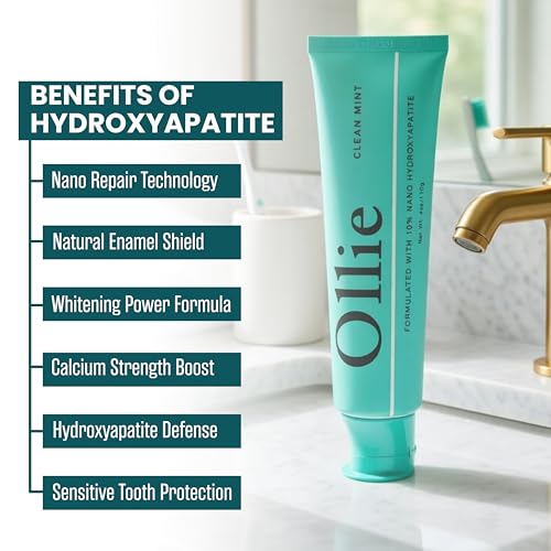 Ollie Clean Mint Toothpaste with 10% Nano Hydroxyapatite & Enzy-Strips Peroxide-Free Teeth Whitening Strips for Sensitive Teeth – Enamel Repair, Remineralization & Whitening Bundle