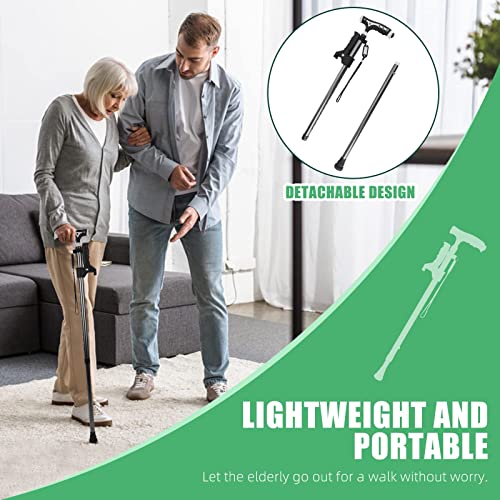 Hold 440 Lbs Walking Cane for Men & Women Aluminum Alloy Lightweight Height Adjustable Walking Stick Heavy Duty Foldbale Free Standing Cane with LED for Seniors Adults Black