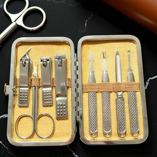 Manicure Set for Men and Women Professional Nail Clippers Kit with Travel Case Stainless Steel Pedicure Grooming Tools Accessories Nail Care Tools with Leather Case,Mothers Day Brown-8pcs
