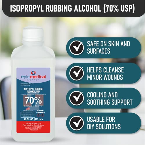 70% Isopropyl Alcohol 70 Percent Rubbing Alcohol 70 Percent USP, 16 oz. Bottle, Multipurpose First Aid Antiseptic for Minor Wounds, Cuts, Scrapes and Burns | Home Cleaning and First Aid Tool (1) 1