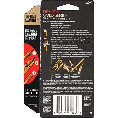 Revlon Gold Series Ingrown Away Set, includes Toenail Nipper and Dual Ended Toenail Tool, Titanium Coated for Maximum Durability