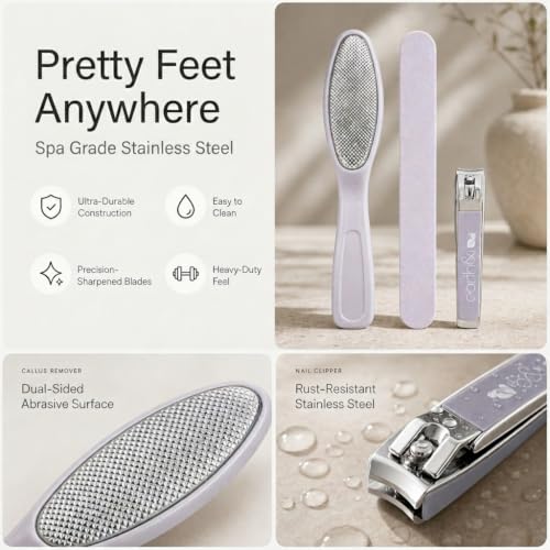 Earth & I - Pink 3-Piece Pedicure Kit: Luxury At-Home Spa Foot Care Set