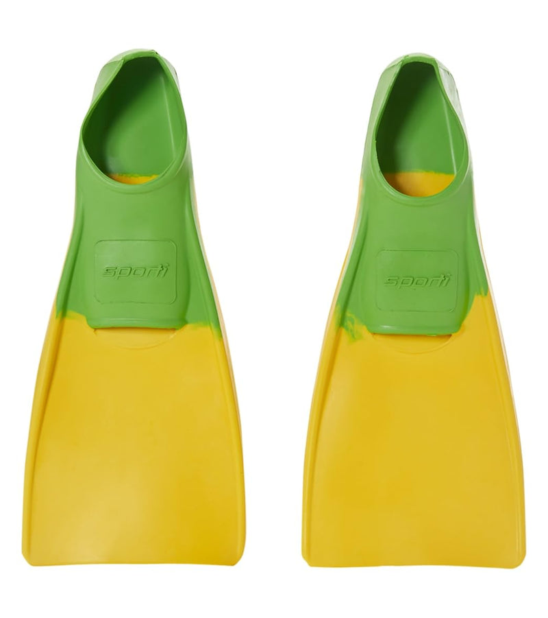 Sporti Adult-Kids Swim Fins for Pool Lap Swimming - Long Floating Fins for Swimming & Snorkeling - Swim Flippers for Training Toddler 11-12 Yellow-Green