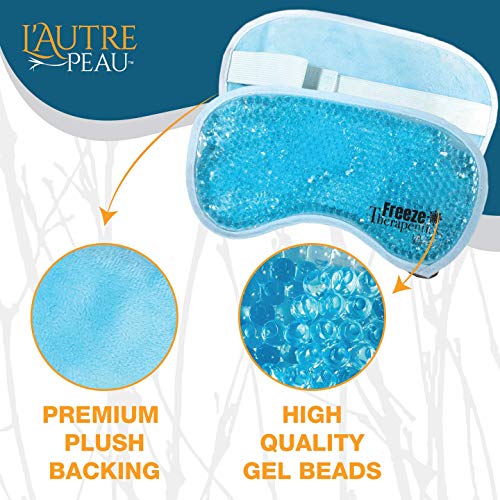 USA Merchant - Hot/Cold Plush Gel Bead Relief Wrap | Freeze Therapeutics by L'AUTRE PEAU | Hot Or Cold Reusable Ice Packs with Flexible Beads (Blue Full Eye Mask) Blue Full Eye Mask