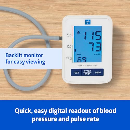 Medline digital Blood Pressure Monitor, Adult Upper Arm Cuff, Digital LCD Display, Stores Up To 90 Readings, Batteries includedes