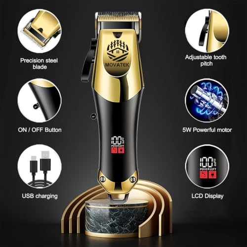 Hair Clippers for Men, Hair Clipper Trimmer with LED Display, Cordless Hair Clipper Shaver Beard Trimmer, Hair Cutting Set, Holiday Gift for Father's Day Gold