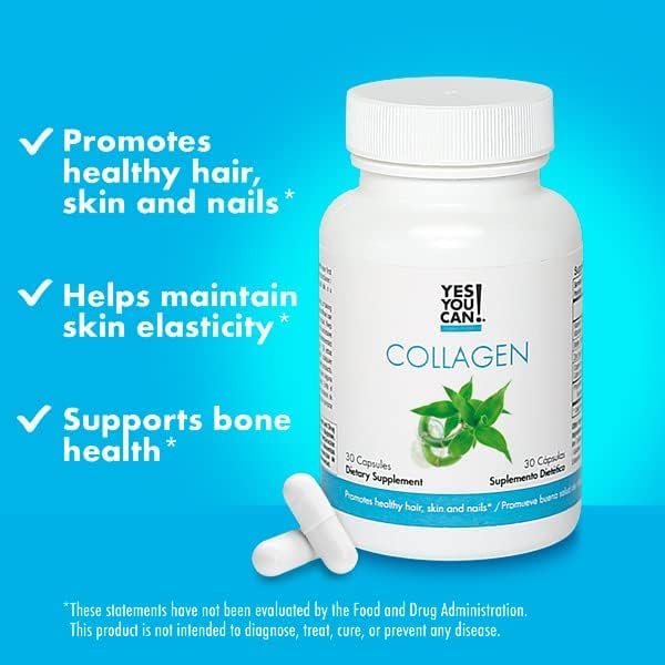 Yes You Can! Collagen Capsules for Hair, Skin & Nails, 30 Capsules, 2 Pack | 290mg bovine collagen with vitamin A, D3, zinc & copper, dietary supplement for women and men