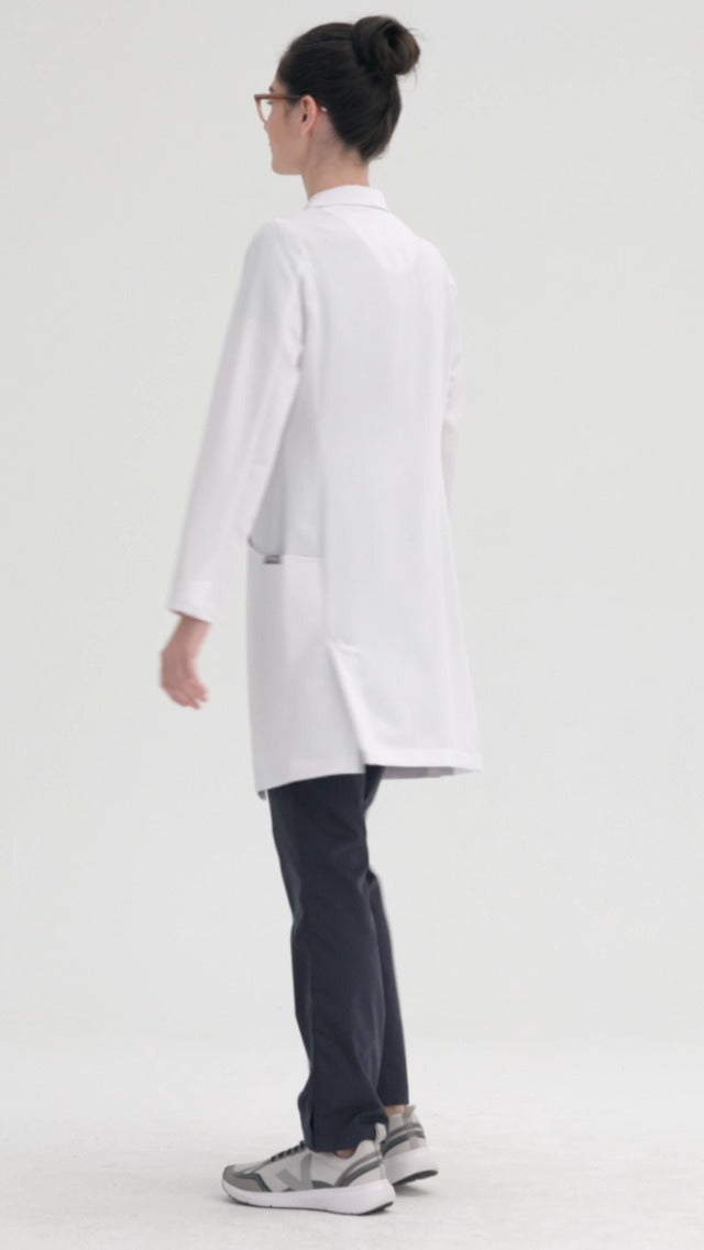 BARCO Grey's Anatomy Scrubs Signature - Penelope Lab Coat for Women, Professional Full-Length 4-Button Long Sleeve 35"- 37" XX-Small White