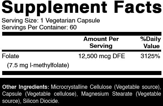 Oxify Methyl Folate 7500 mcg | 60 Capsules | Gluten-Free, Non-GMO | Supplement Made in USA