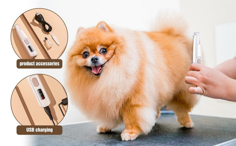 Dog clipper quiet, dog hair clipper, paw trimmer with LED light, waterproof paw razor, USB rechargeable dog clipper, professional claw grinder - BeesActive Australia