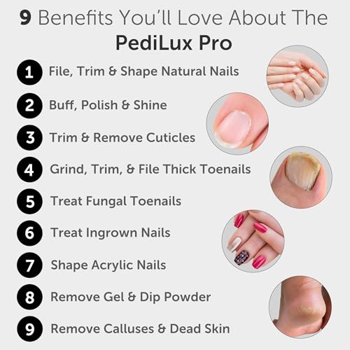 UTILYZE PediLux Pro Professional Manicure Pedicure Kit, Thick Toenail Grinder, Cordless Electric Nail File Drill, Toe Nail for Dremel Tool, Filer, Sander, Remove Callus for Humans, Men, Women, Seniors