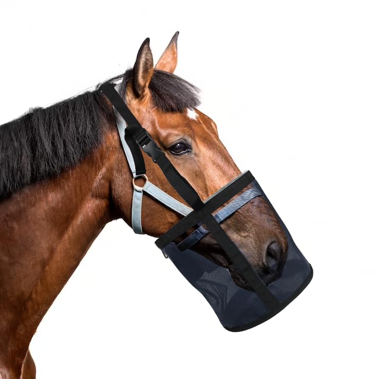 2PCS Horse Feed Bag，Heavy Duty Nylon Mesh Grain Feed Bag with Adjustable Strap,Horse Muzzle Feed Bag with Comfort Neck Pad and Nose Pad… (Dark Blue) Dark Blue - BeesActive Australia