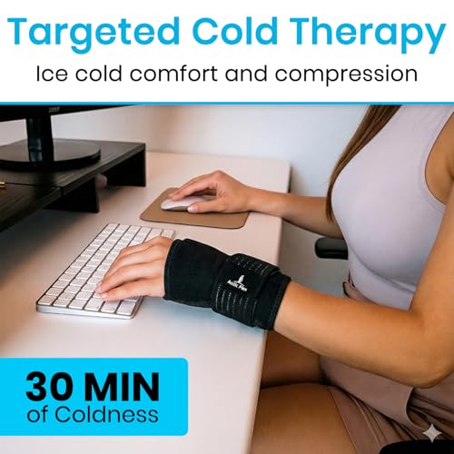 Arctic Flex Wrist & Thumb Ice Pack Wrap - Extra Strength Hot & Cold Therapy Black Medium