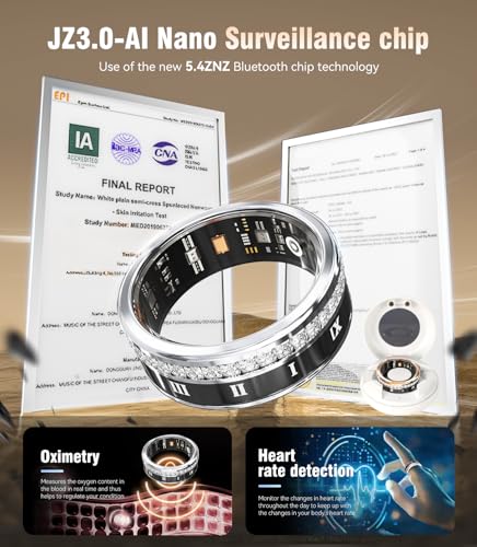 Diamond Smart Ring and Wireless Charging Case 【Industry Rank 1-1 Measurement Error】 Smart Ring for Women for man - Advanced Health Tracker for Wellness and Activity Tracking, Sliver 8# Black 8#